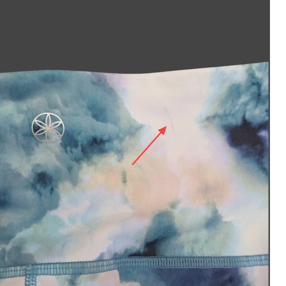 Gaiam Womens High Waisted Yoga Leggings Blue Purple Watercolor Print Pockets S - Picture 11 of 11